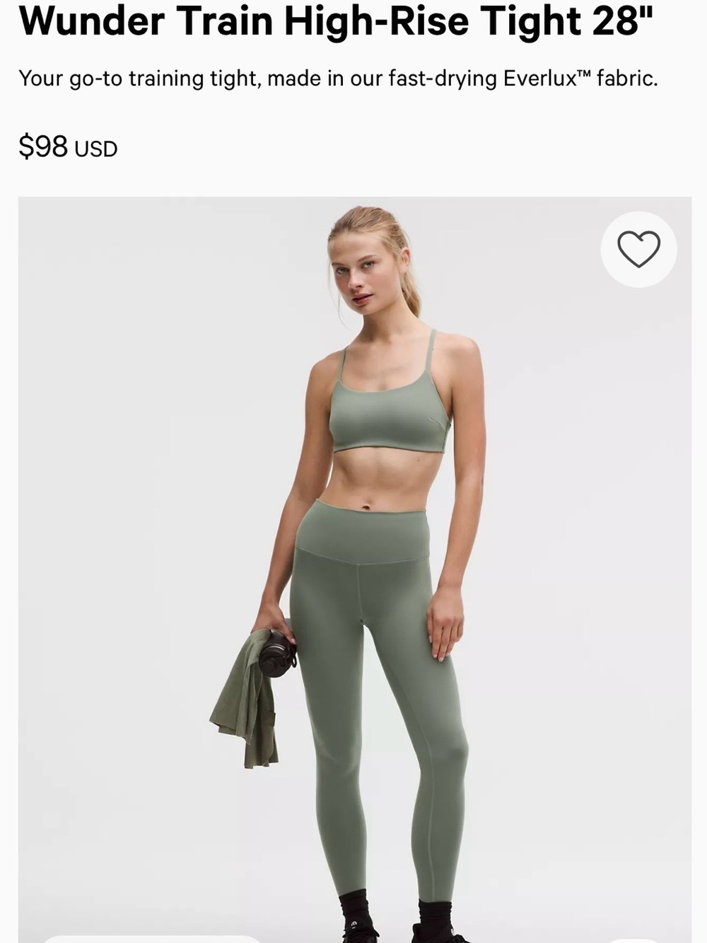 Lululemon Wunder Train High Rise “28 tight in Olive green. SZ 6